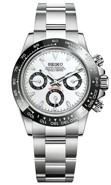 Seiko watch with silver metal bracelet on a white background seiko mod