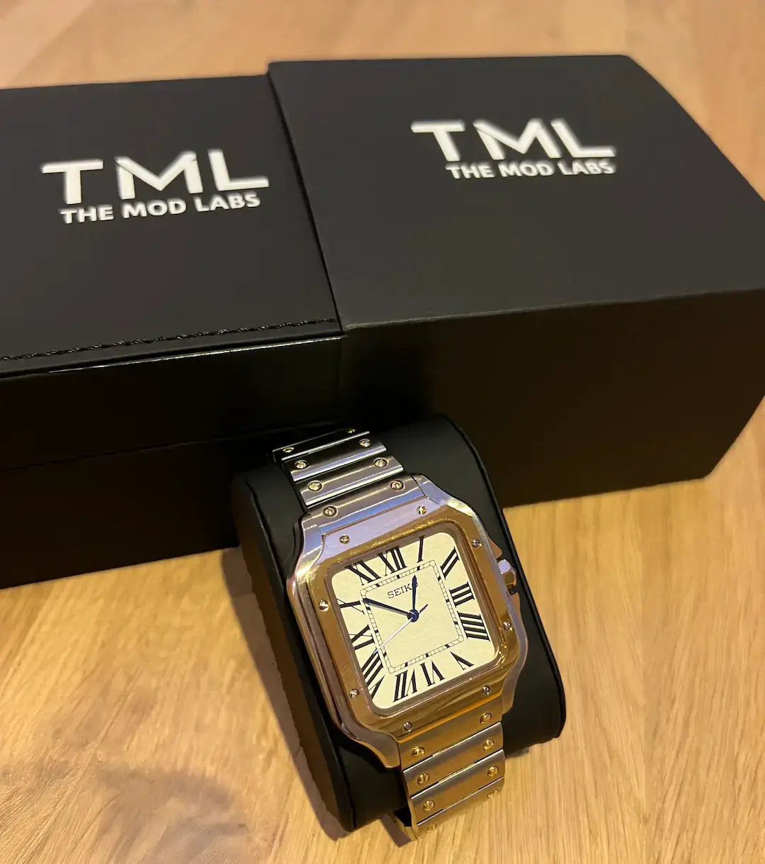The Mod Labs Watch Box close up closed with watch