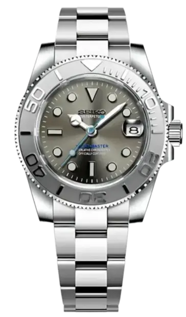 Silver Seiko watch with a detailed face on a white background seiko mod