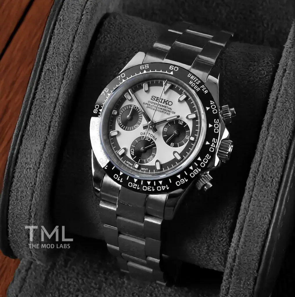 black and white daytona Seiko mod watch the mod labs