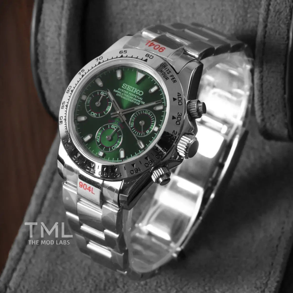 green and silver daytona Seiko mod watch the mod labs