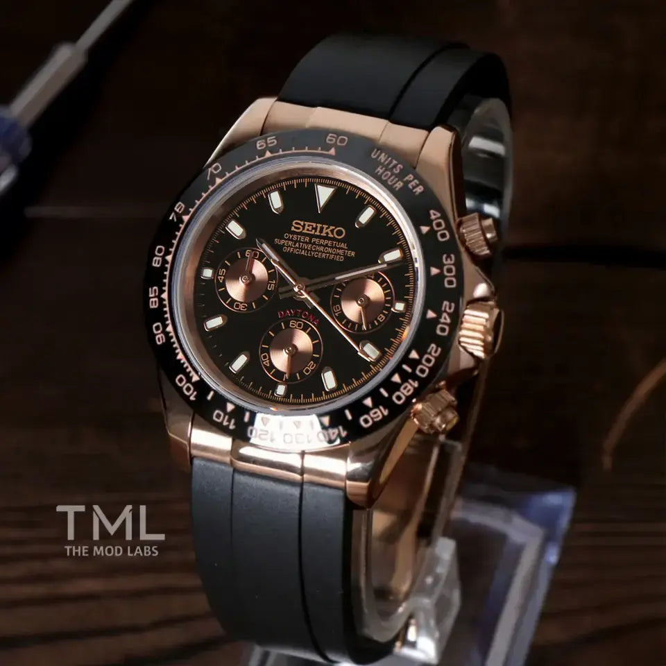 rose gold daytona Seiko mod watch the mod labs