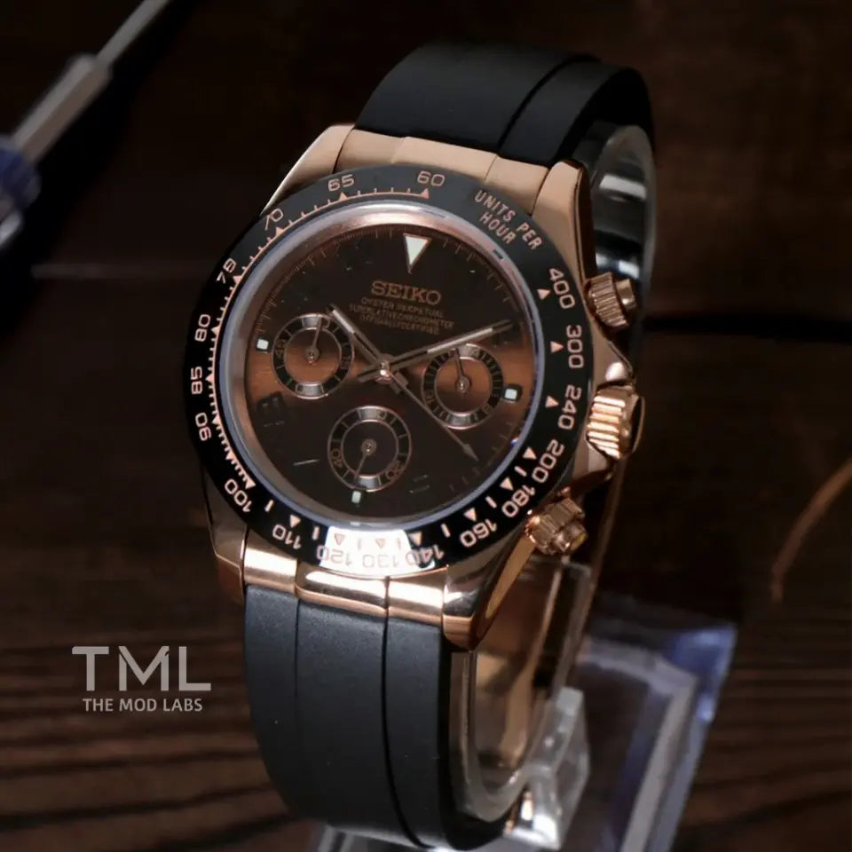 rose gold  sport daytona Seiko mod watch the mod labs