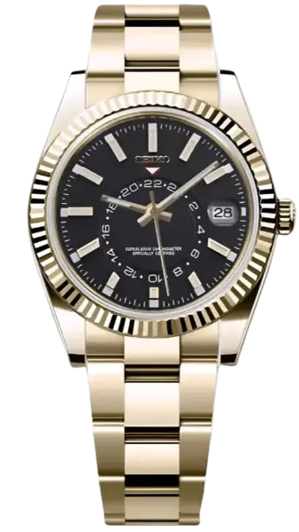 Gold watch with a black dial on a white background seiko mod