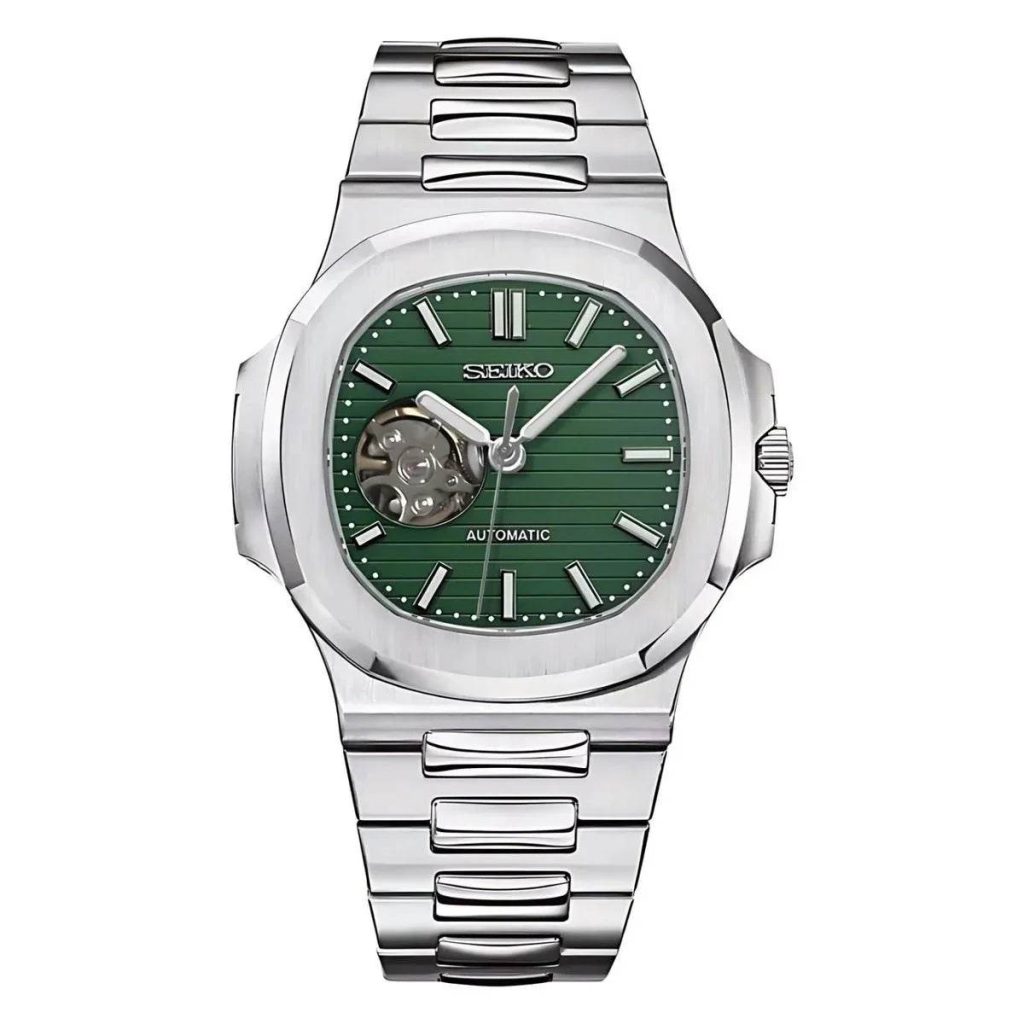 Seiko Mod | Open Heart Nautilus Forest Green